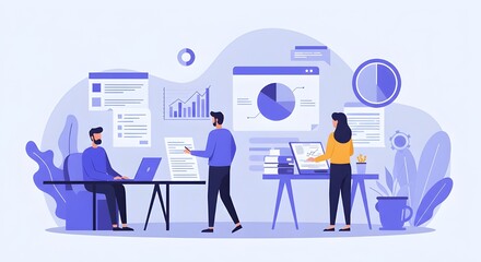 Team Working on Year-End Closing with Paperwork and Laptops in Modern Office, Collaborating on Financial Reports, Ensuring Accuracy, and Completing Essential Business Accounting Tasks