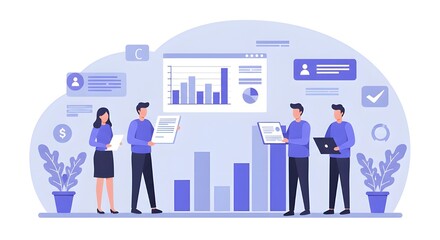 Colleagues Discussing Financial Ratios with Bar Charts in Modern Office, Analyzing Business Performance, Sharing Insights, and Collaborating on Data-Driven Financial Strategies