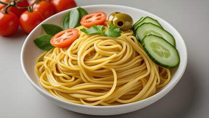a plate of vibrant, freshly cooked noodles served in a simple white bowl.  