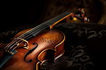 Fototapeta premium close up of classic brown violin with strings