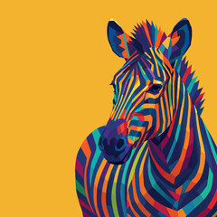 Colorful Polygonal Zebra Portrait on Yellow Background – Pop Art Style