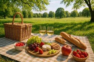 Idyllic picnic scene with treats.