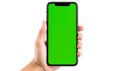 A person holding an iPhone with a green screen ready for visual editing