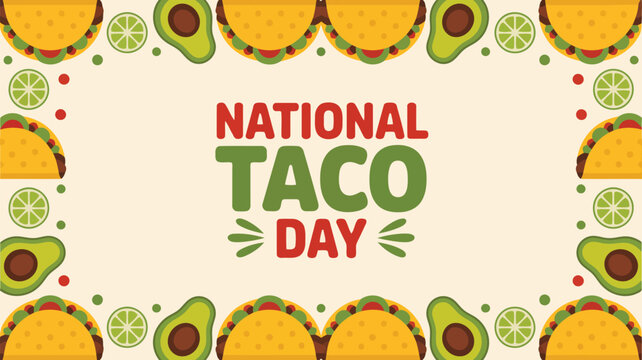 Vector illustration of Celebrate National Taco Day: Delicious Tacos, Avocado, and Lime Graphic