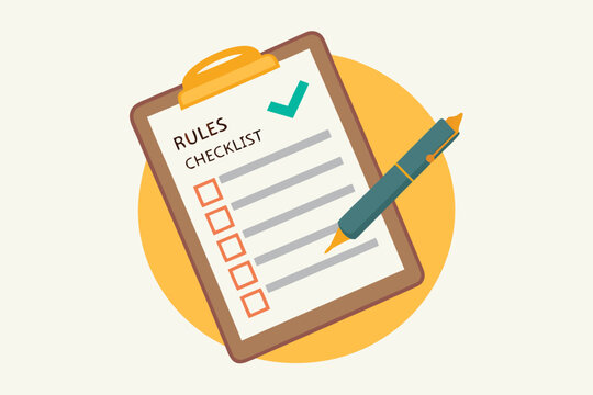 Clipboard with Rules Checklist and Pen Representing Compliance Audit and Regulatory Adherence and Business Regulations