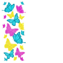 Fototapeta premium Colorful butterflies in a decorative border isolated on transparent background