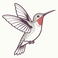 Obraz premium Silhouette of a Tiny Hummingbird Hovering in Mid-Air with Extended Beak – Vector Illustration.