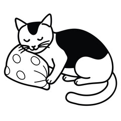 A Cat sleeping with Pillow