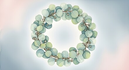 A Tranquil Circle: A Gentle Watercolor of a Serene Eucalyptus Wreath







