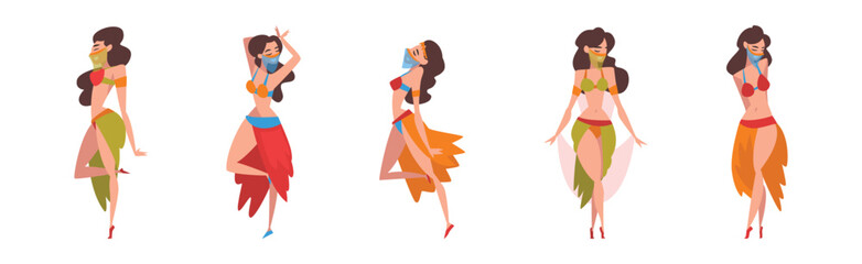 Beautiful Eastern Girls Dancing Belly Dance Vector Set