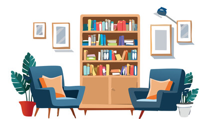 Fototapeta premium Cozy Reading Nook with Book-Filled Shelves