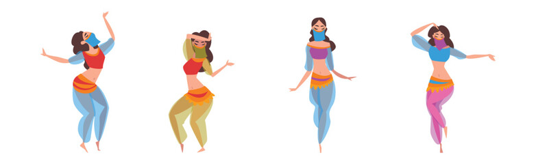 Beautiful Eastern Girls Dancing Belly Dance Vector Set