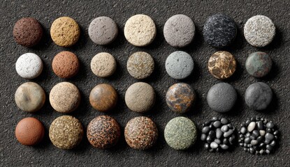 Variety of textured stones, top-down view