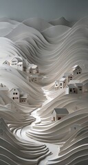Papercraft mountain village