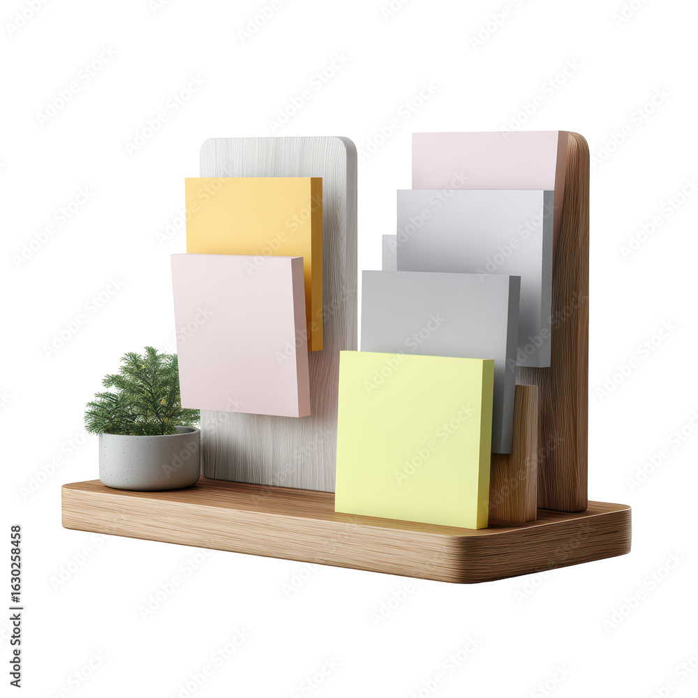 Poster desk divider with sticky notes isoleted on transparent background .
