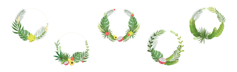 Summer Tropical Leaf and Foliage Frame Vector Set