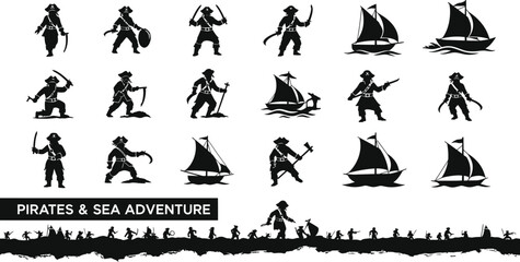 Obraz premium Bold pirate silhouettes ready for sea adventures and battle