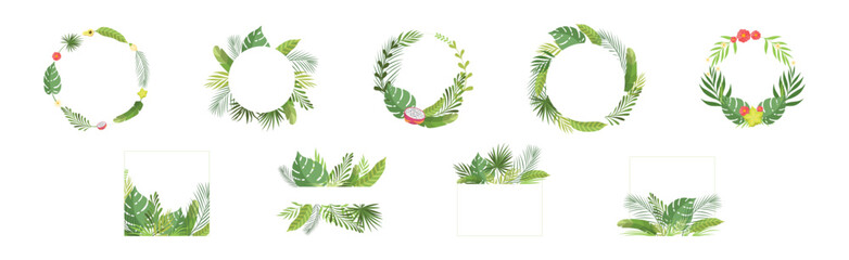 Summer Tropical Leaf and Foliage Frame Vector Set