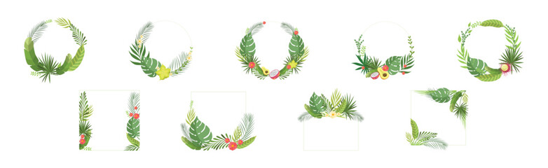 Summer Tropical Leaf and Foliage Frame Vector Set