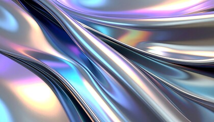 Abstract fluid metallic texture with holographic iridescent colors and smooth folds