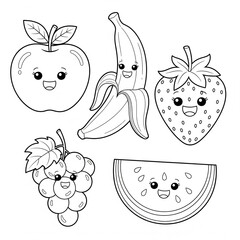 black and white vector images of various fruits