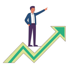 Man on rising arrow graph businessman finance