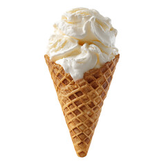 Delicious vanilla ice cream cone isolated on transparent background