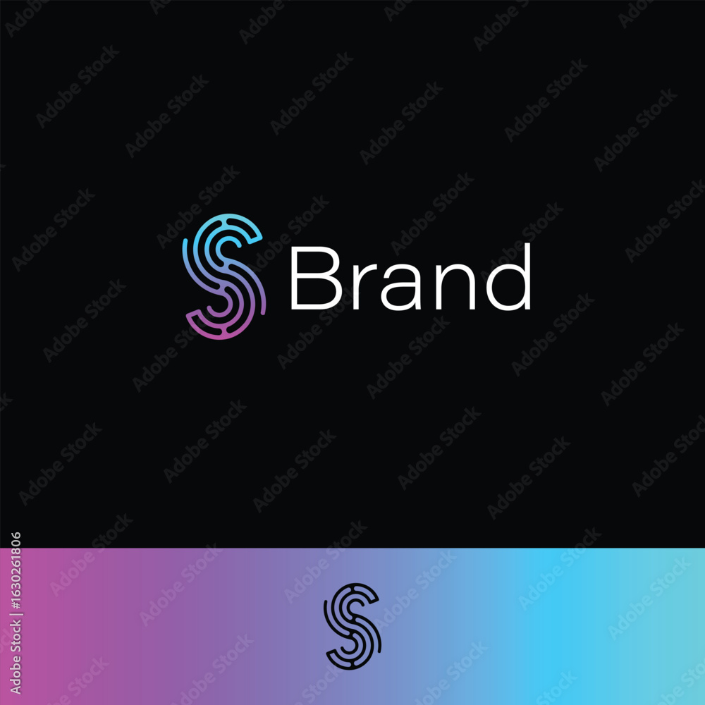 Poster creative s letter logo with maze and fingerprint pattern with background colors.