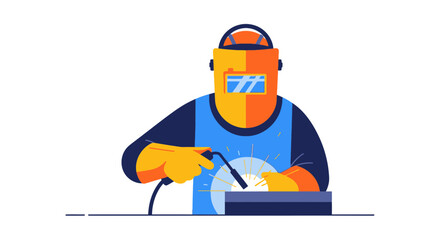Industrial Vector Illustration of a Welder in Protective Gear Using Welding Torch
