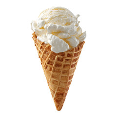 Delicious vanilla ice cream cone isolated on transparent background