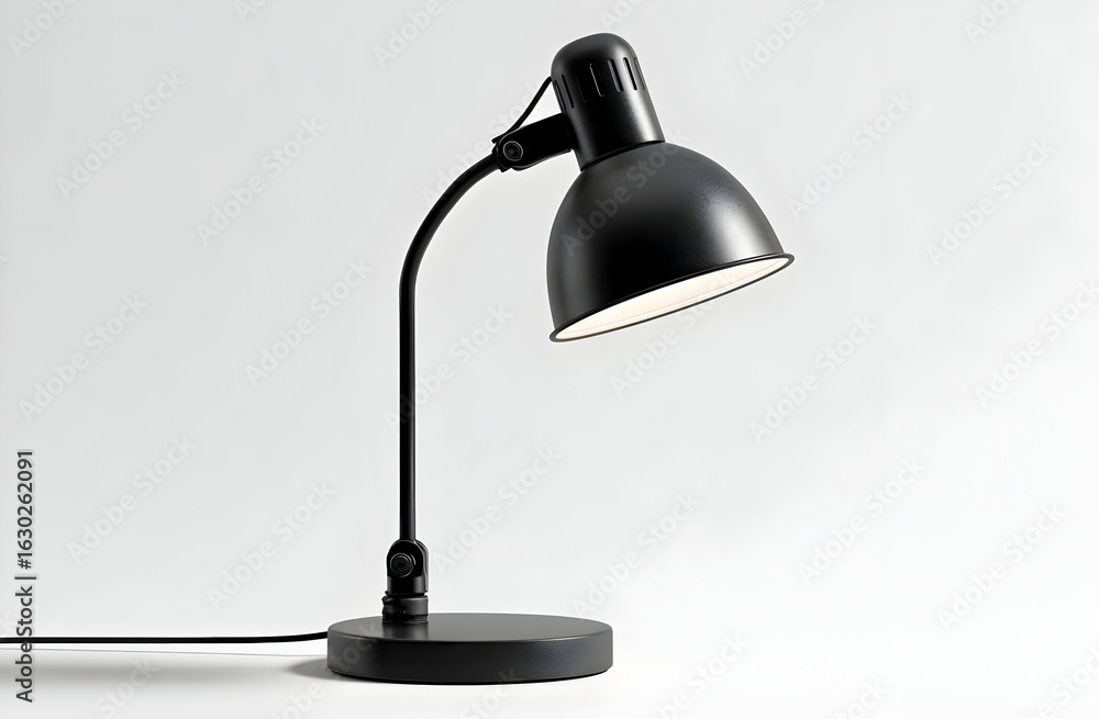 Poster stylish black desk lamp on a minimalistic white background, perfect for modern workspaces and home o