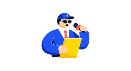 Vector Illustration of Male Reporter Holding Microphone and Clipboard
