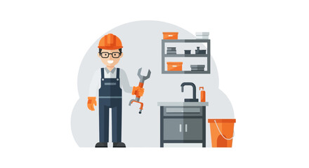 Professional Handyman with Tools in Workshop Illustration

