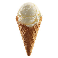 Delicious vanilla ice cream cone isolated on transparent background