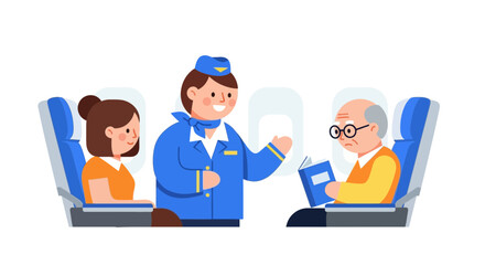 Friendly Flight Attendant Talking to Passengers Vector
