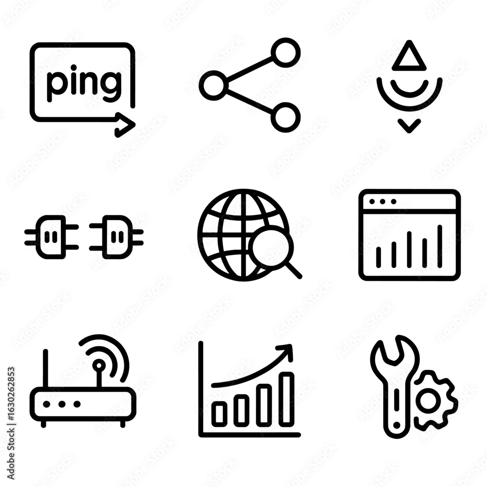 Aufkleber network troubleshooting icons. outline icon set of network troubleshooting: ping icon, traceroute pa