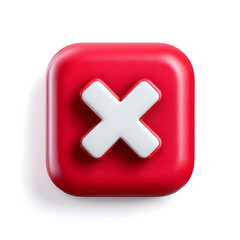 Obraz premium A vibrant red button featuring a prominent white 'X', symbolizing cancellation or rejection. Ideal for design and digital applications.
