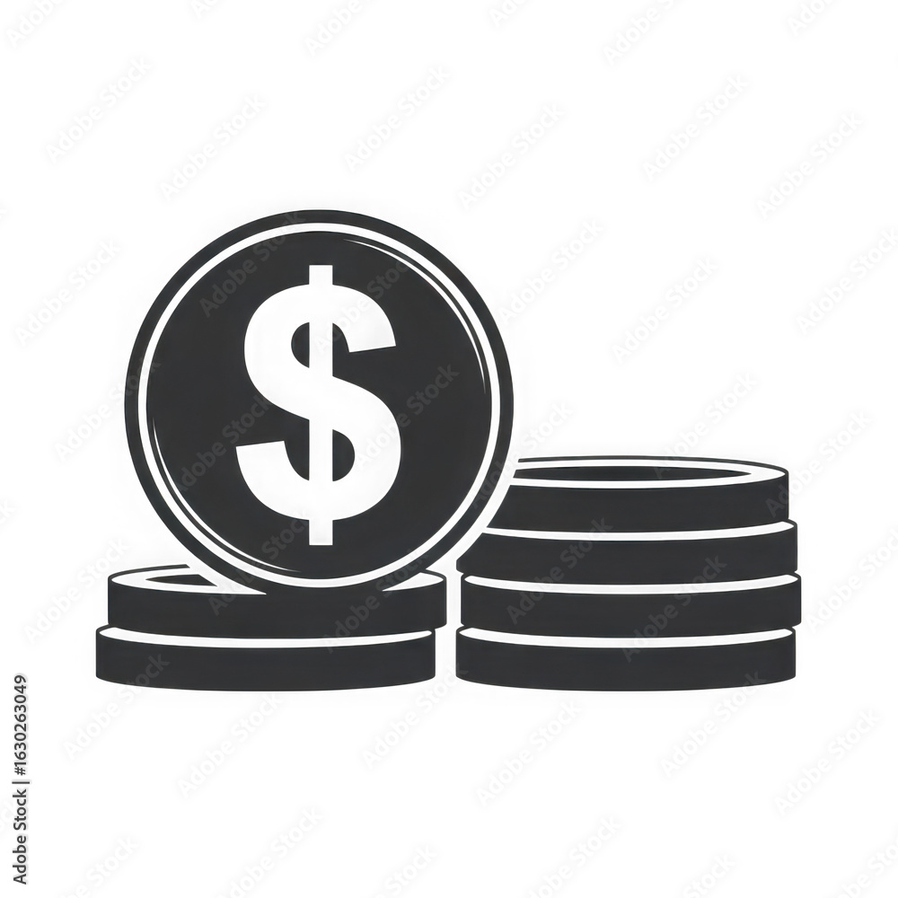 Poster Stack of dollar coins isolated on transparent background
