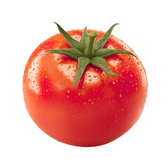 Ripe red tomato with water droplets isolated on transparent background