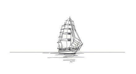 Elegant tall ship sailing on calm water