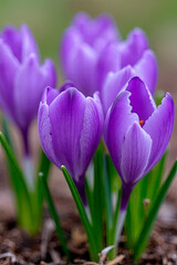Naklejka premium Purple crocus flowers in spring.created with the help of artificial intelligence.
