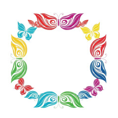 Obraz premium Colorful butterfly and flower border isolated on transparent background