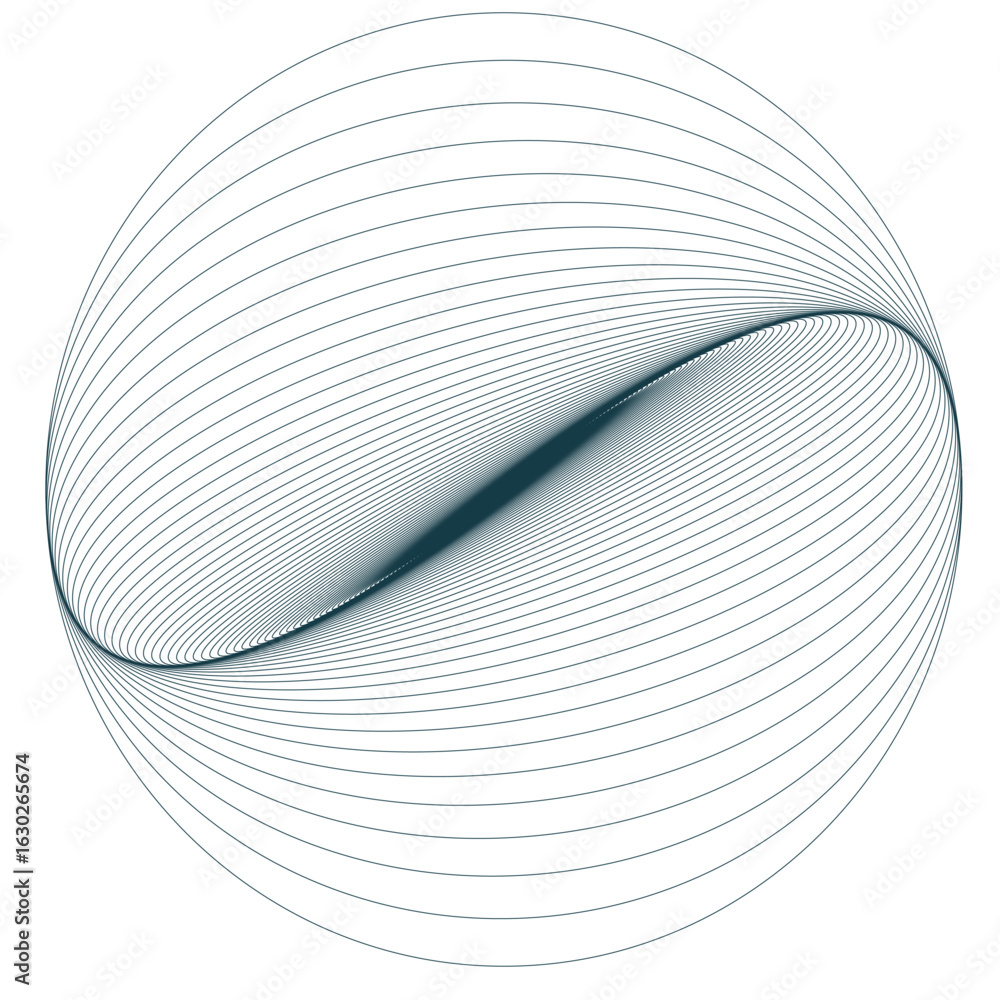 Poster abstract vector illustration of a dark teal wave sweeping across a circular grid of fine curved line