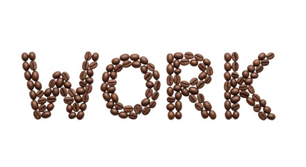 Work text made of coffee beans isolated on transparent background