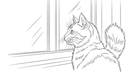 Sketch of a tabby cat looking out a window