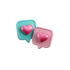 A pair of heart-shaped icons displayed within glossy, rounded chat bubbles