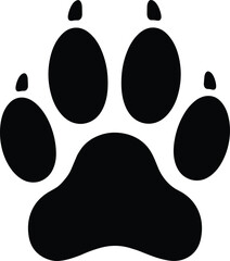 Animal paw print vector icon, black silhouette of pet footprint, cat or dog claw mark, isolated on white background, simple design