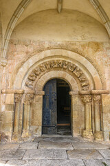 Fototapeta premium Romanesque doorway of Church of the Assumption in Perazancas Palencia Castilla y Leon
