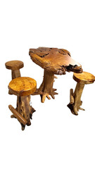 Old wooden chair and table isolated on white 