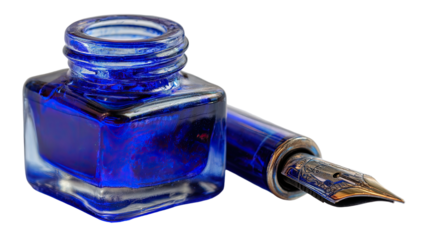 Deep blue inkwell and fountain pen (1)